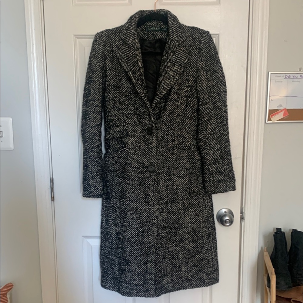 Ralph Lauren Black and White Trench Coat with Classic Tailored Style